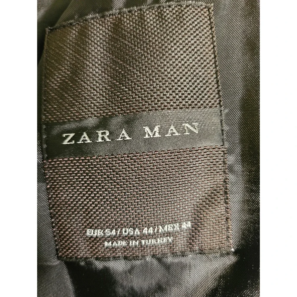 Zara Man Blazer Jacket Mens 44 Gray Herringbone Elbow Patches Sport Coat